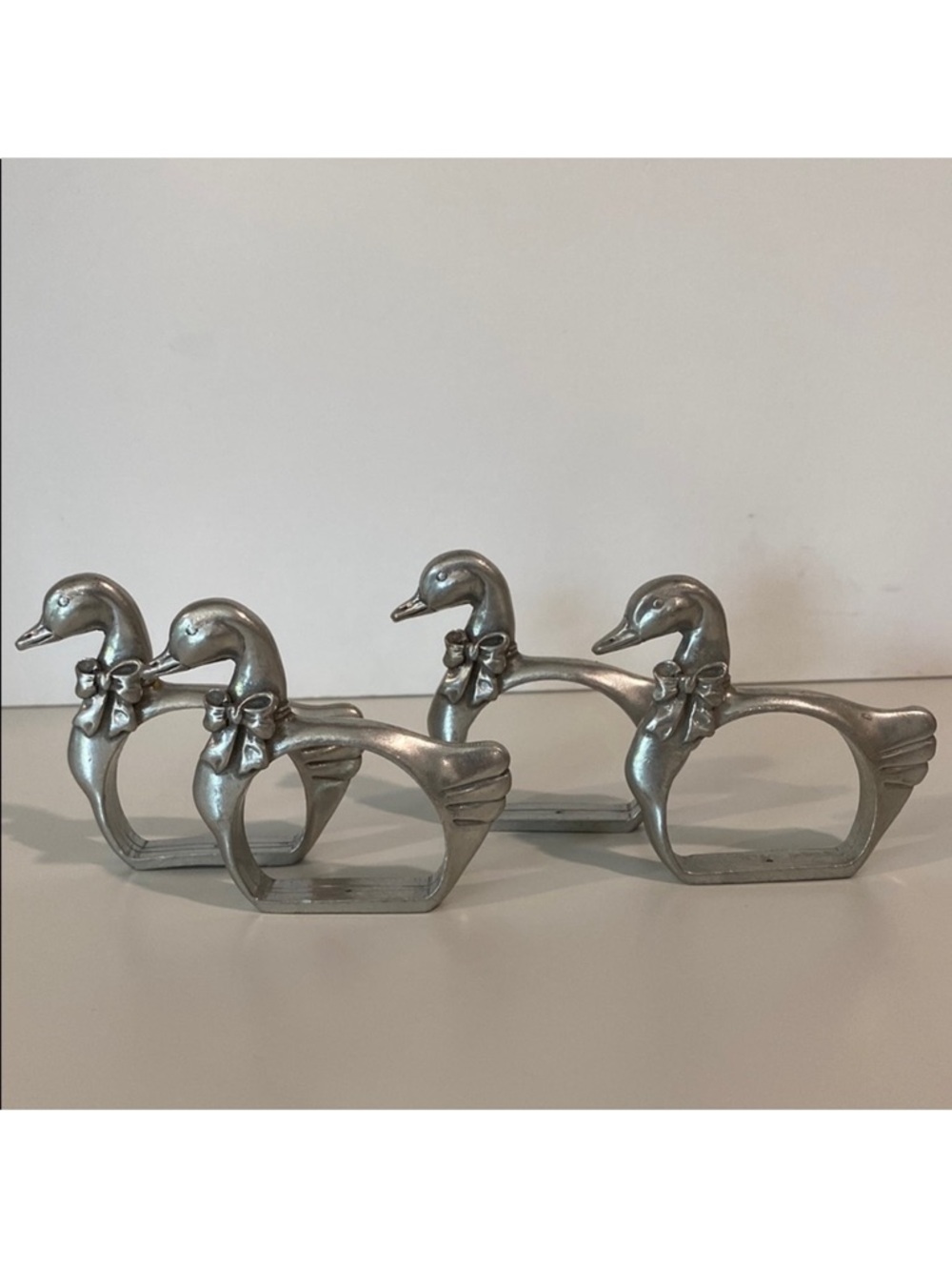 Duck Pewter Napkin Rings 4 Set Silver